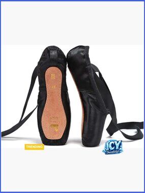 Satin Ballet Pointe Shoes with Leather Sole, Toe Pad & Ribbon